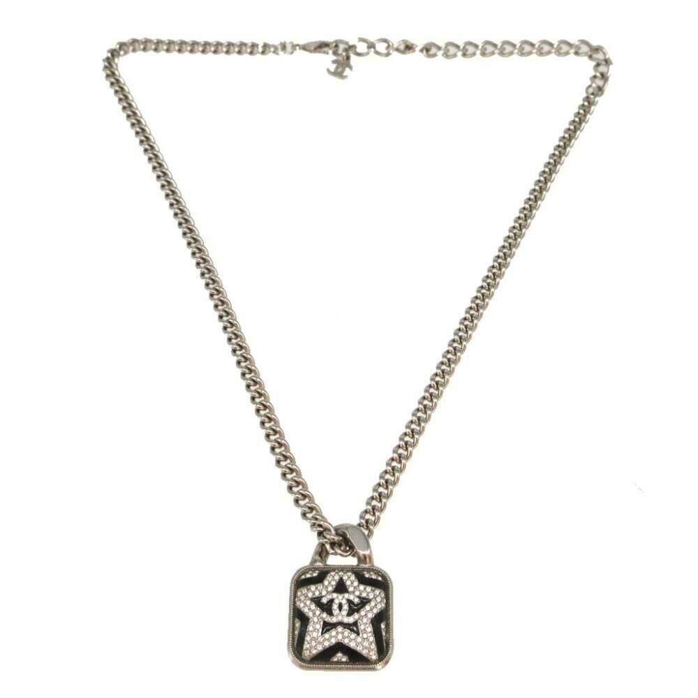 CHANEL Authentic Black Logo Necklace